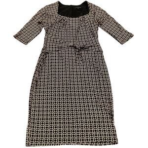 David Meister geo print Sheath a line Dress 3/4 Sleeve Front Tie Knee Length 10